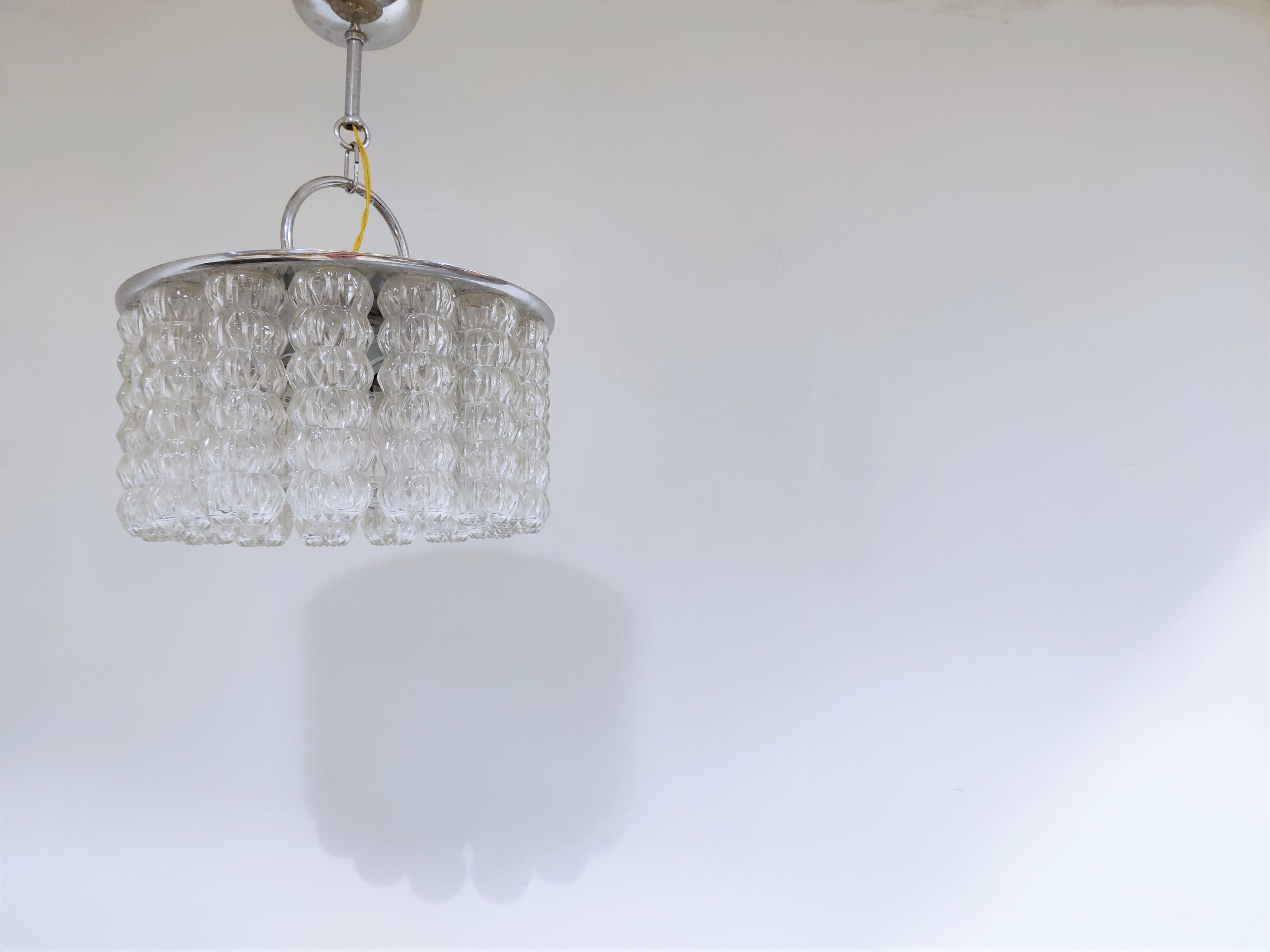 Mid century glass and chrome chandelier, 1960s
