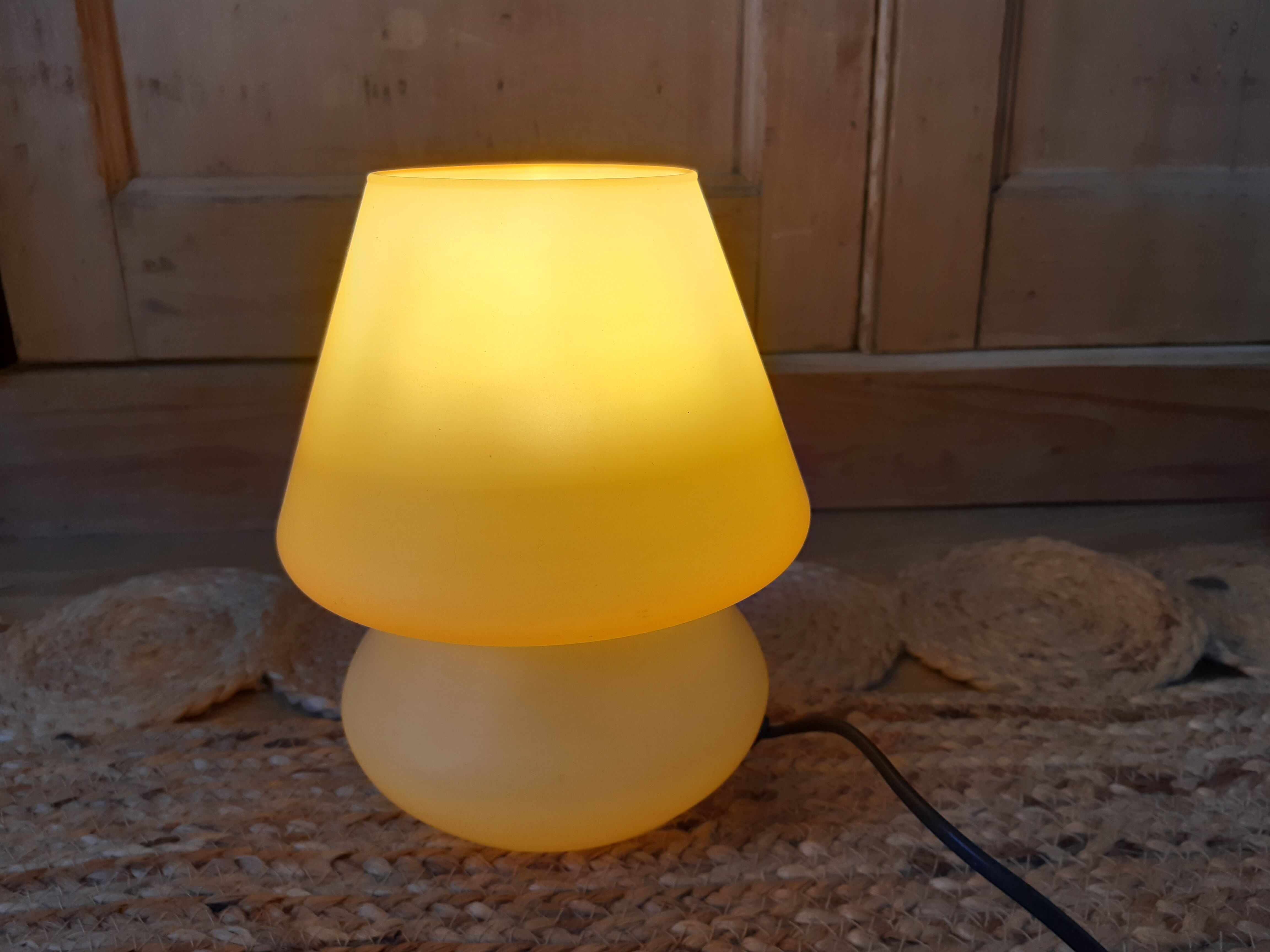 Pale yellow glass mushroom bedside lamp
