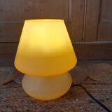 Pale yellow glass mushroom bedside lamp