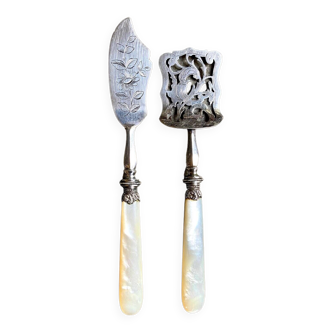 Candy cutlery in silver metal and mother-of-pearl