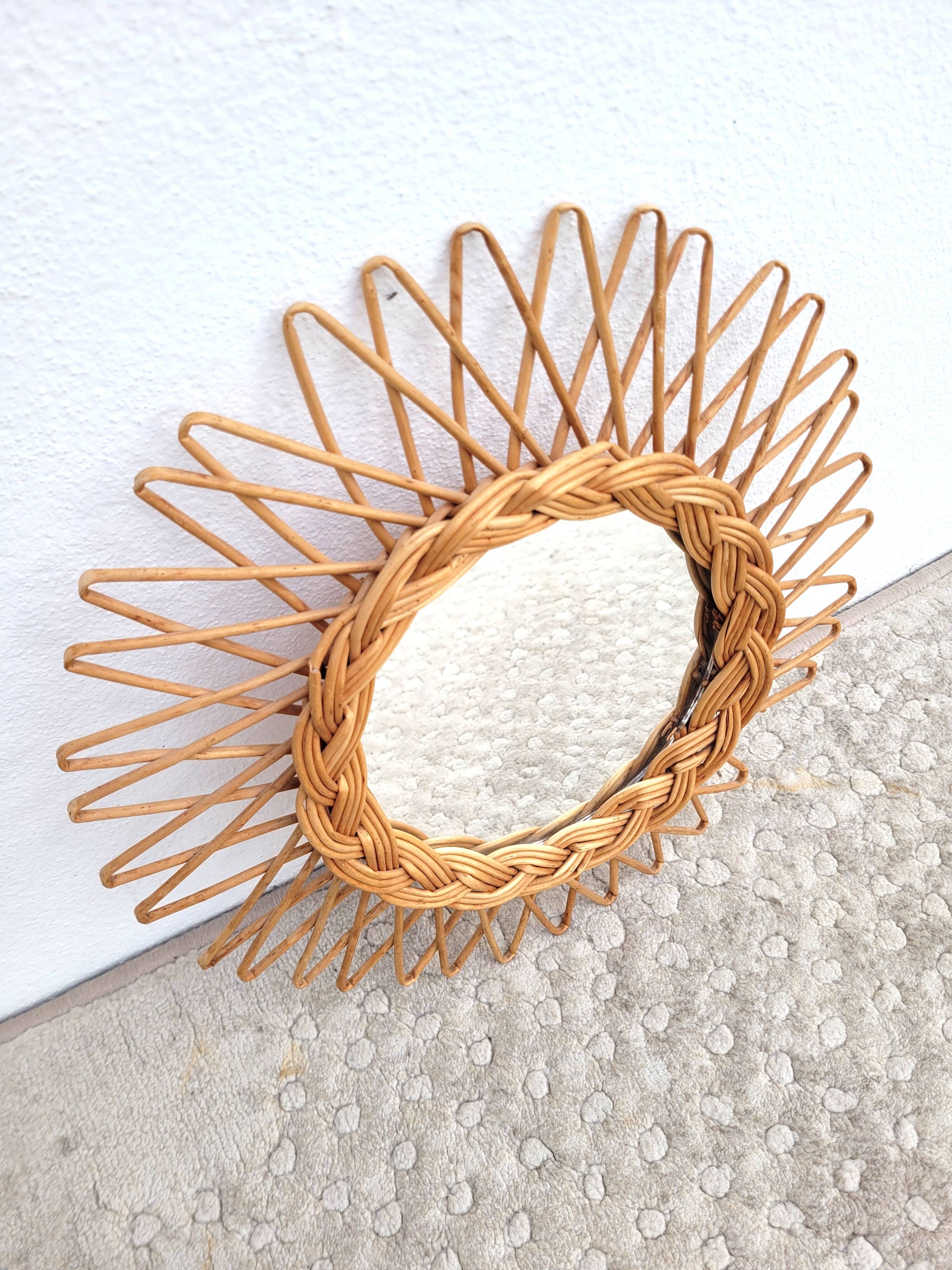 Small rattan sun mirror 1970