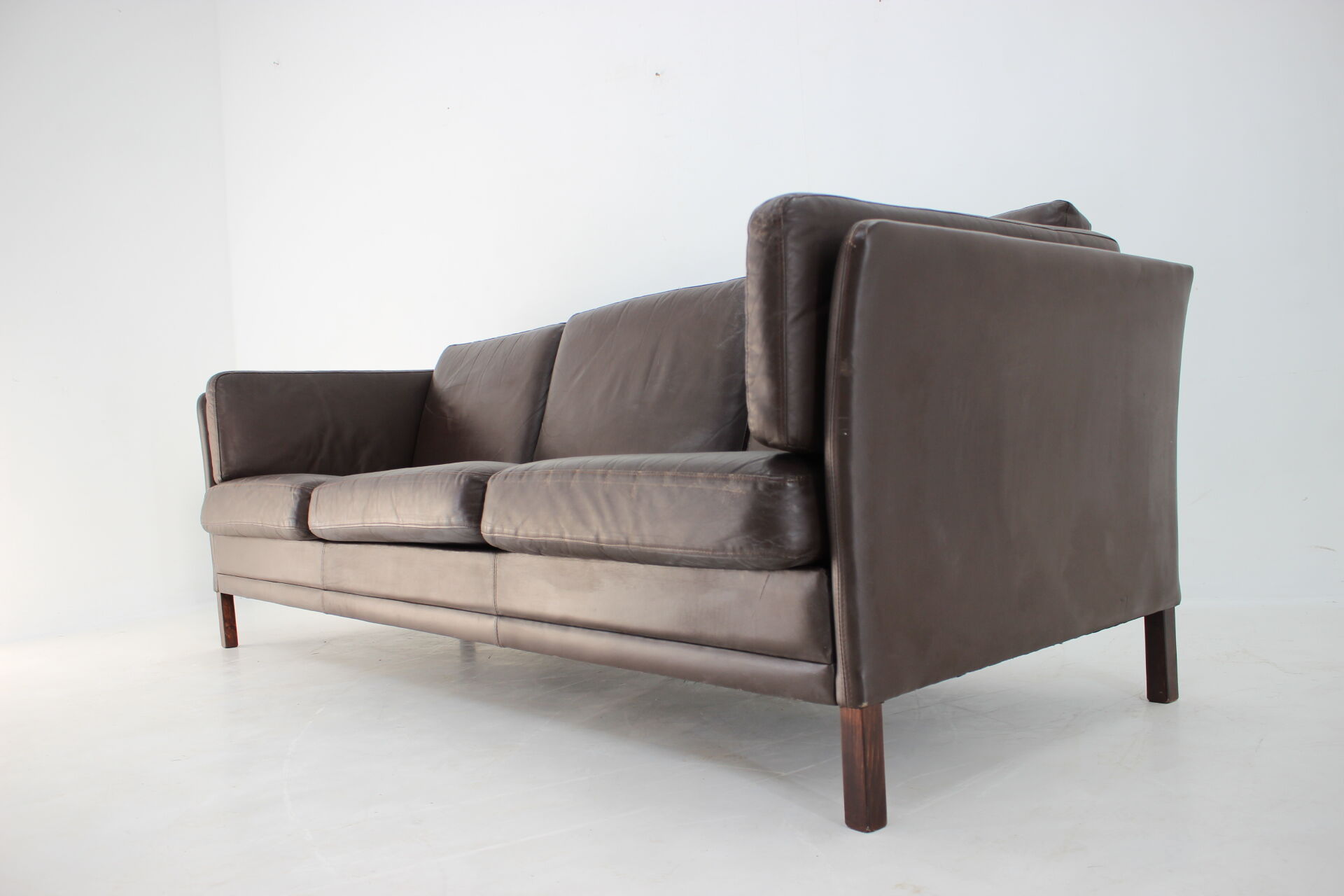 1970s danish brown leather 3-seater sofa