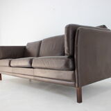 Canapé 3 places en cuir brun danois des années 1970