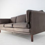 1970s danish brown leather 3-seater sofa