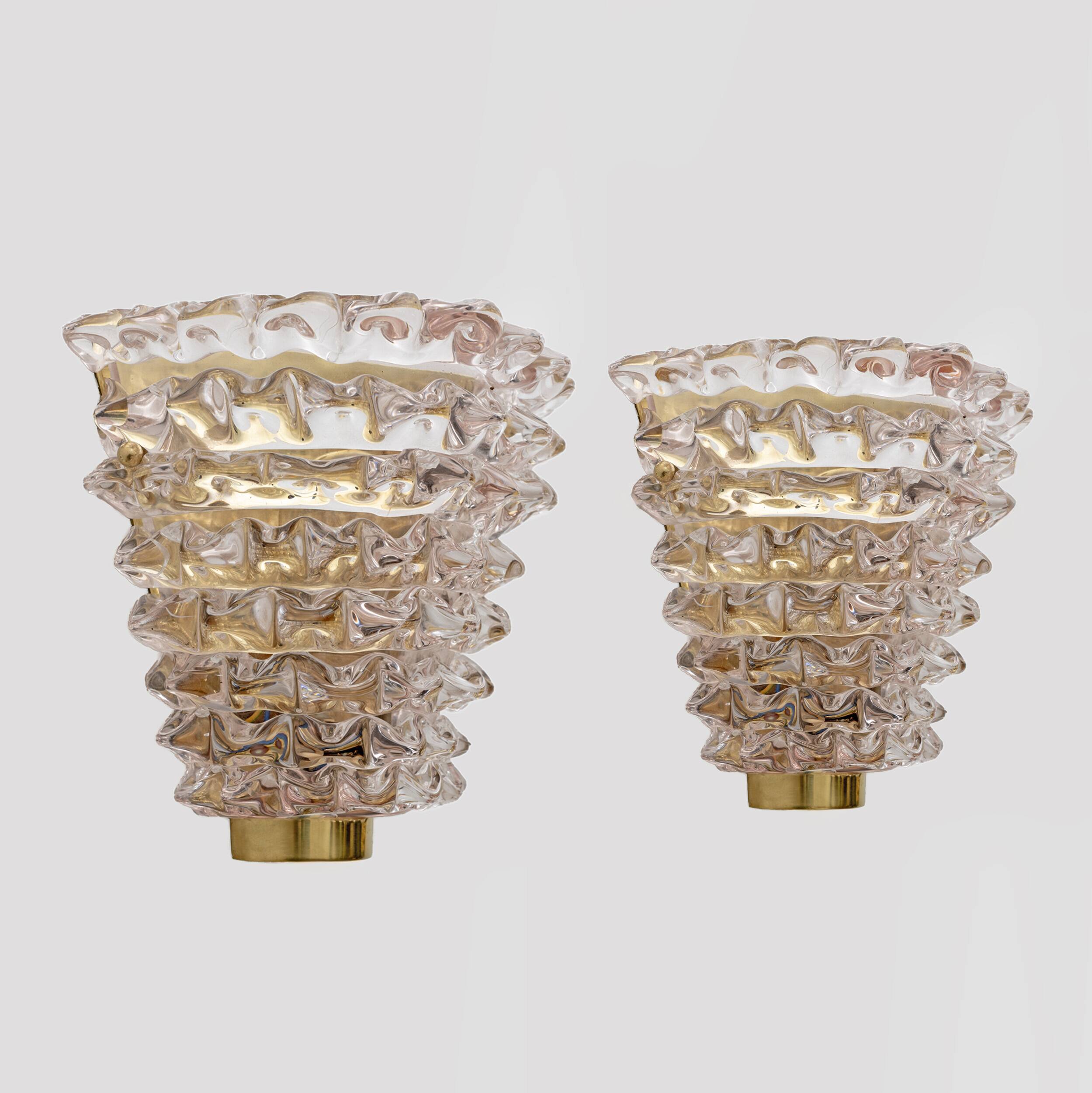 Pair of Mid-century Modern Italian "Rostrato" Murano Glass Sconces