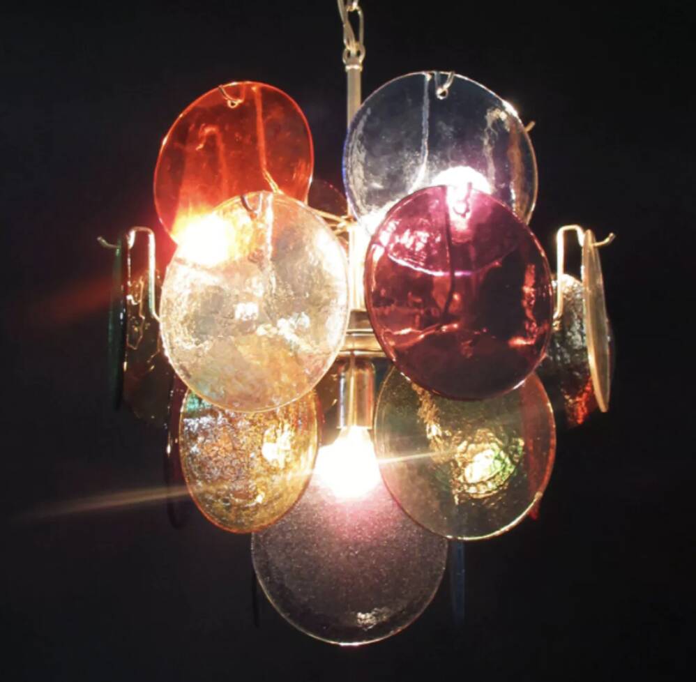 Multicoloured vintage Murano glass chandelier with 4 lights. Italy.