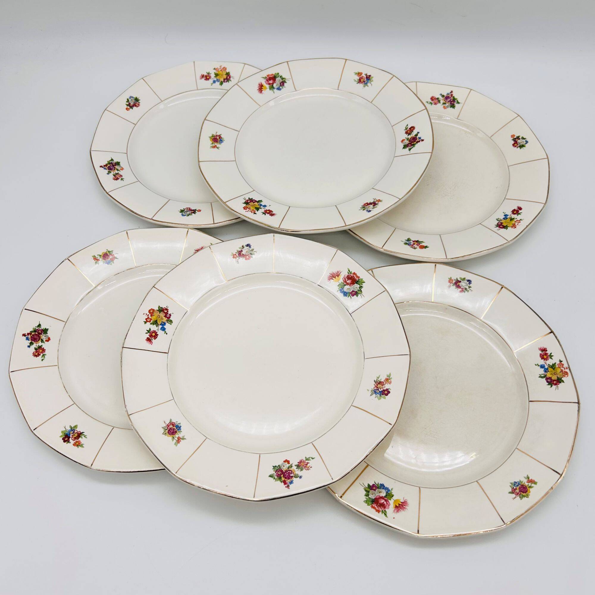 Set of 6 flat plates, Digoin & Sarreguemines. Prado model.