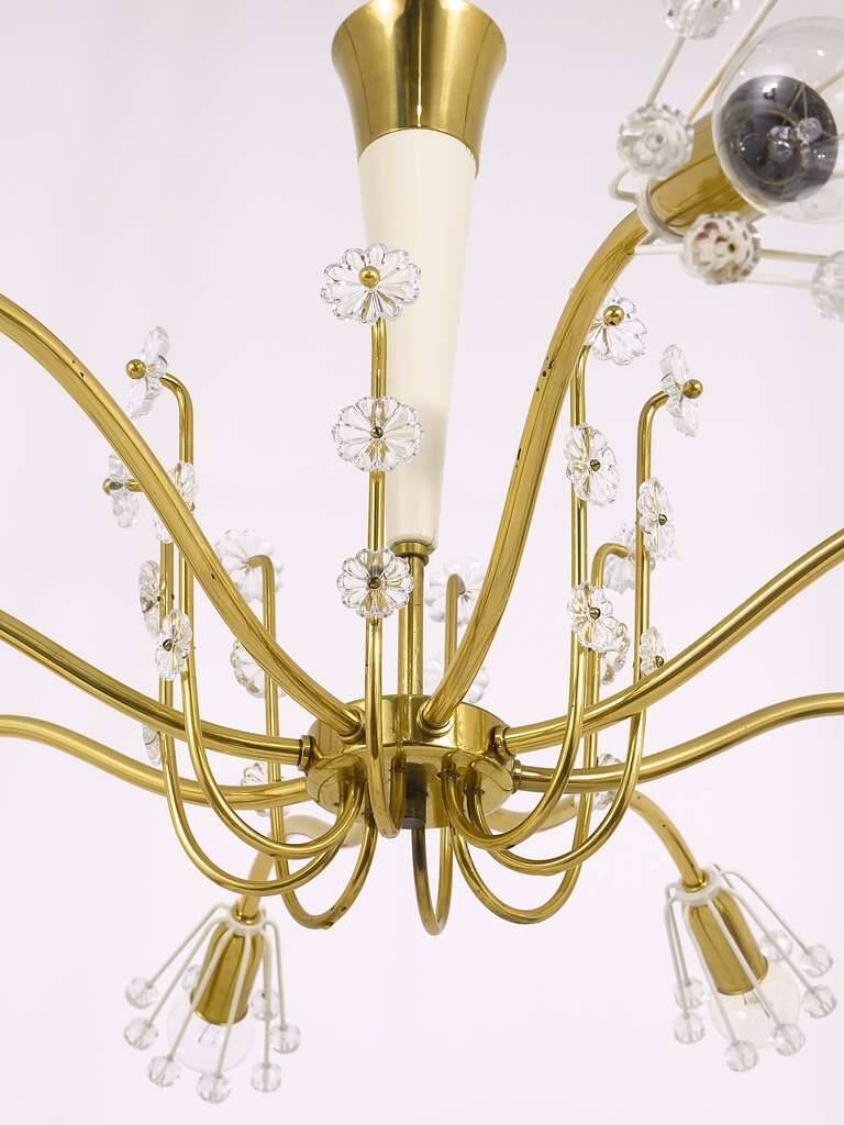 Unusual brass and crystal chandelier by Emil Stejnar, Rupert Nikoll, Austria, 1950s.