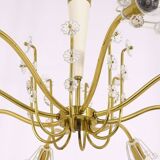 Unusual brass and crystal chandelier by Emil Stejnar, Rupert Nikoll, Austria, 1950s.