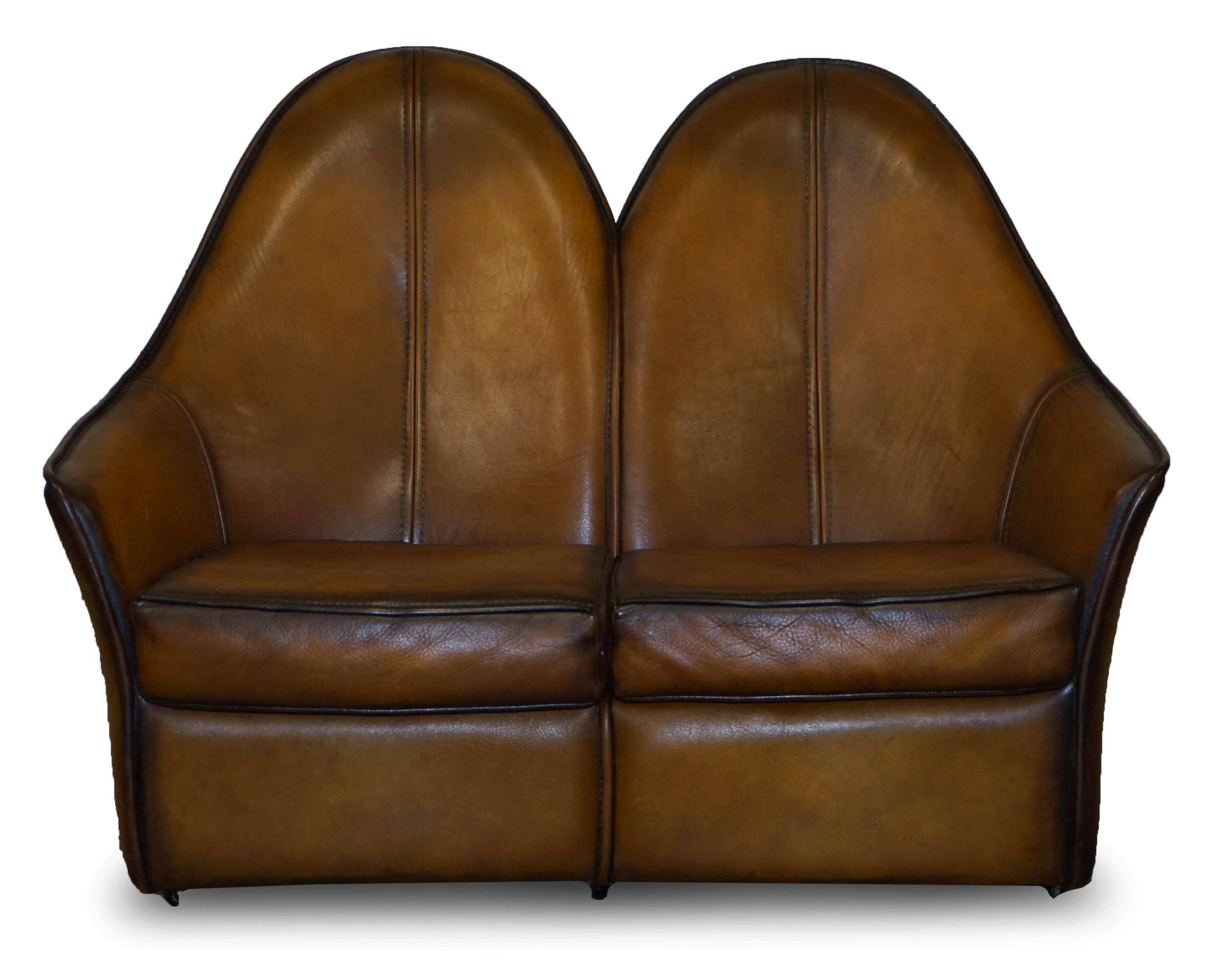 Modern Art leather sofa, restored, two-seater