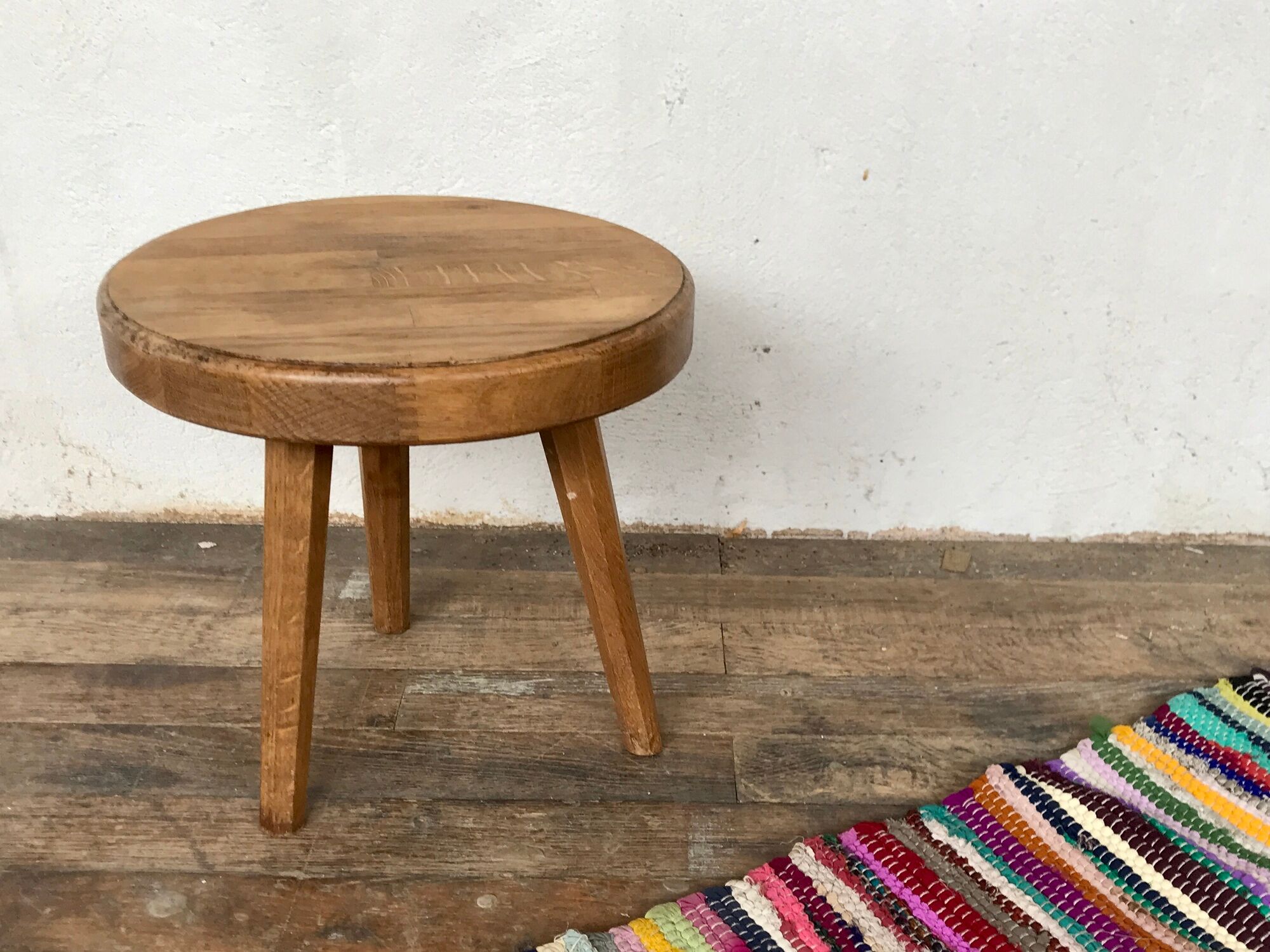Tabouret door tripod plant sofa end in solid oak 1950 Vintage furniture decoration
