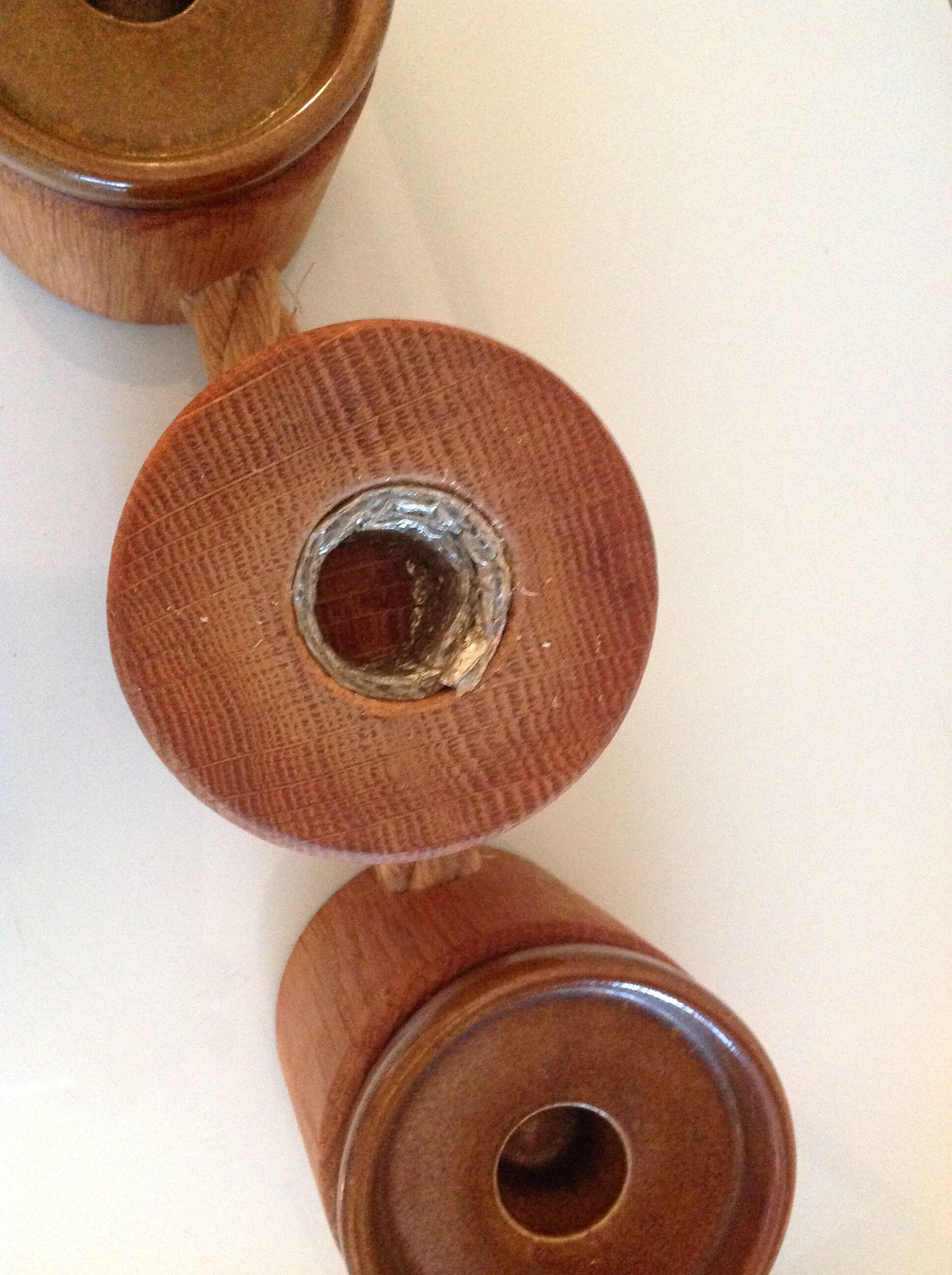 Five-headed chandelier in wood and ceramic Scandinavian style / vintage 60s-70s