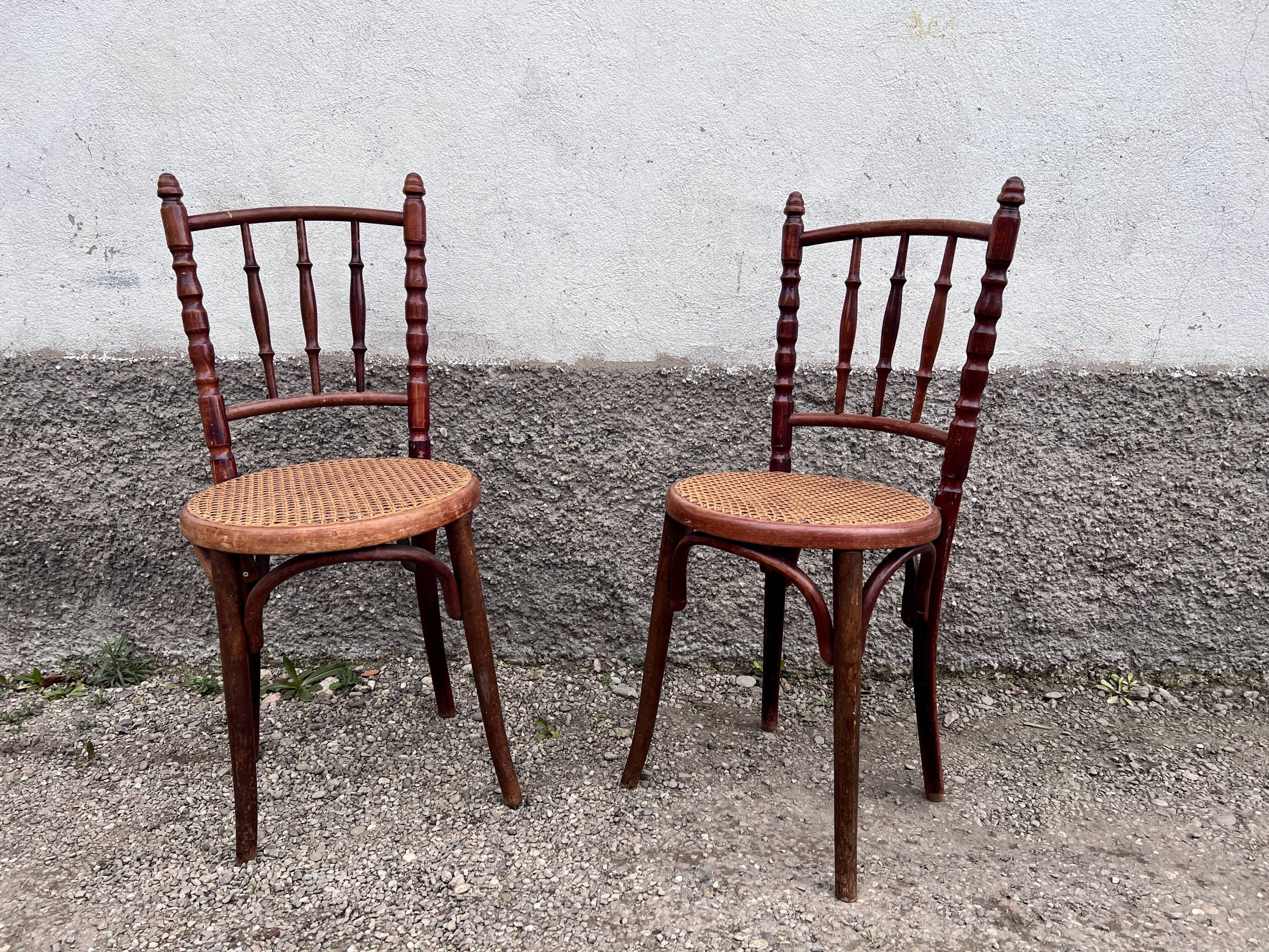 Pair of two vintage canned chairs