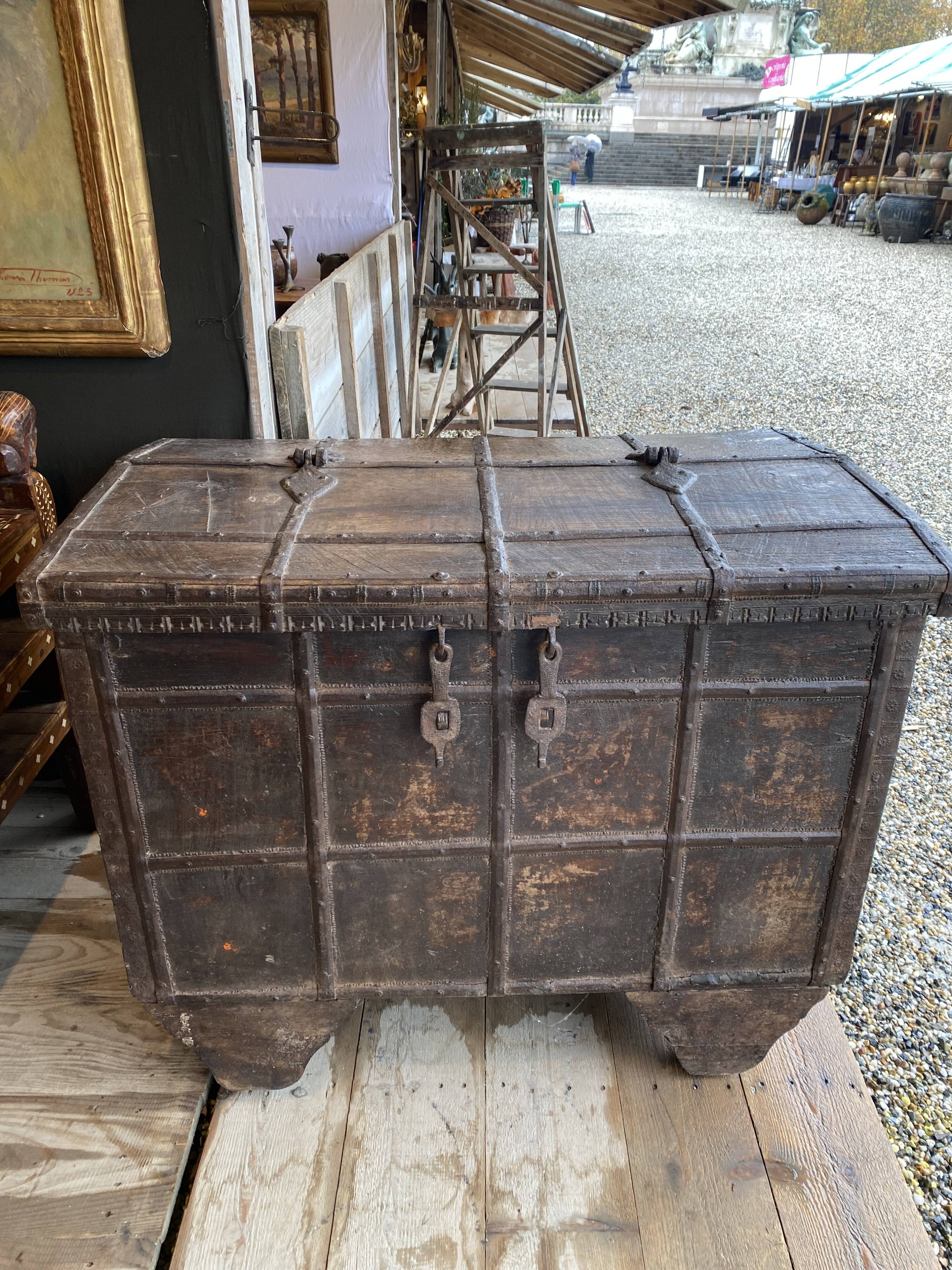 Large Indian chest on wheels early 20th century