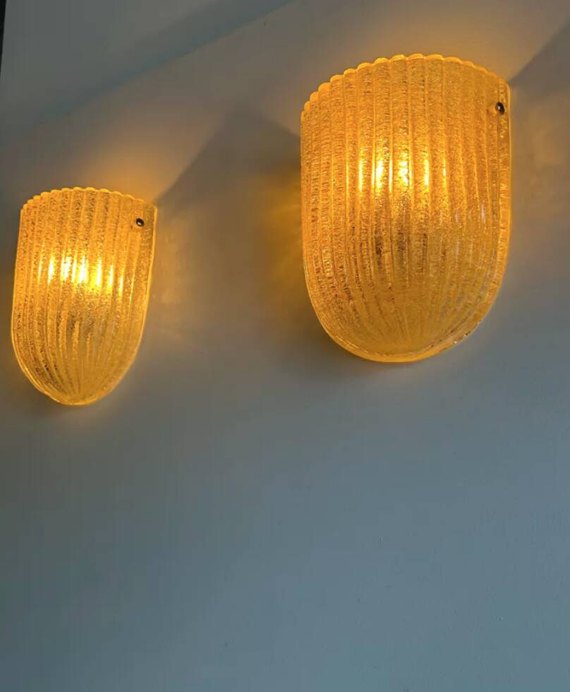 Pair of vintage murano wall lights, zonca italy 1970