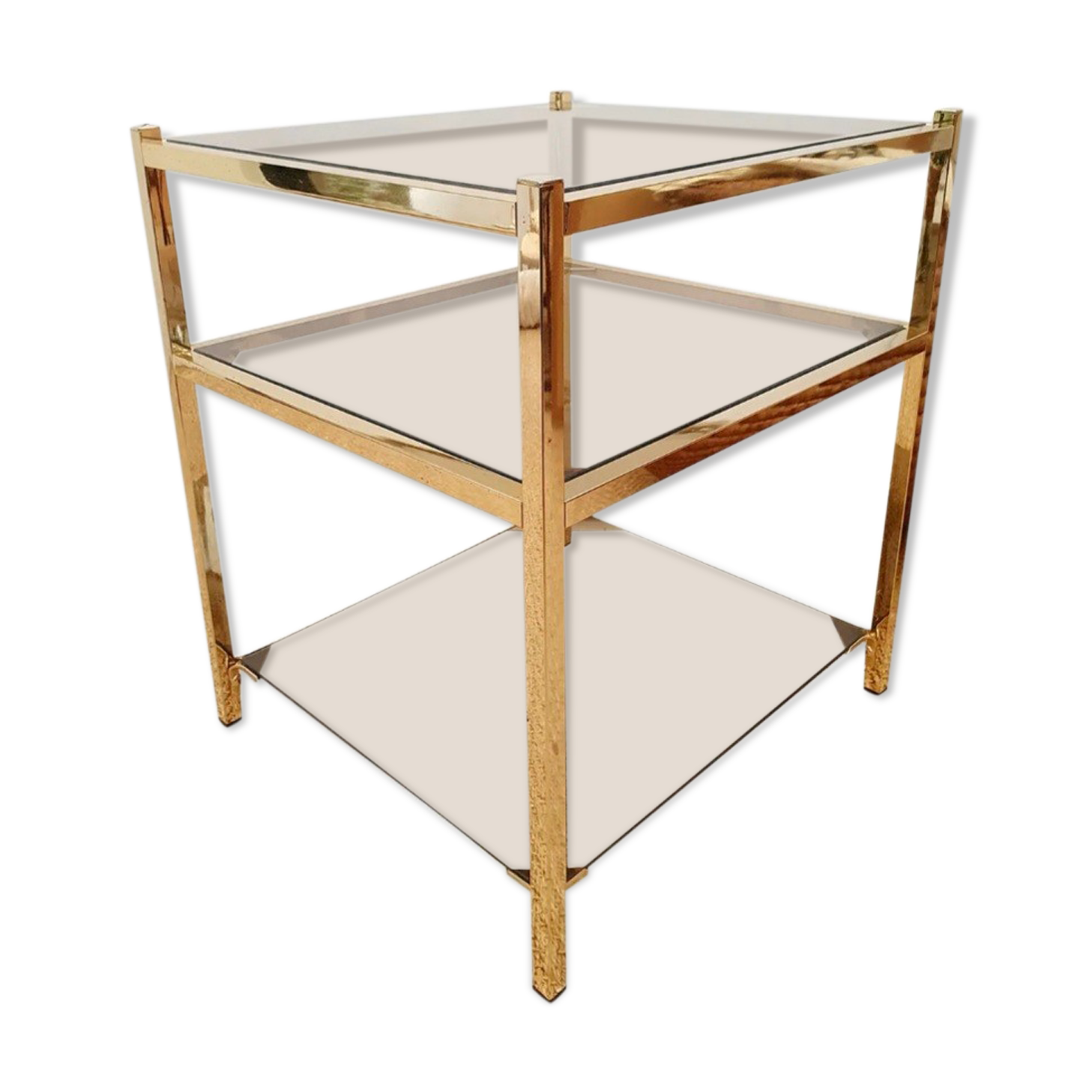 Side table gilded metal and smoked glass