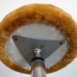 Tabouret haut vintage fonte d'aluminium et moumoute