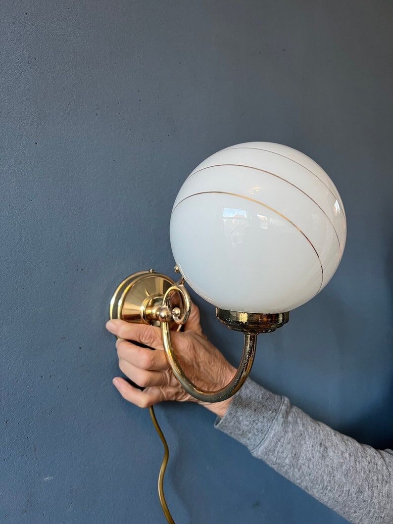 Set of 2 wall lights Hollywood Regency opal glass