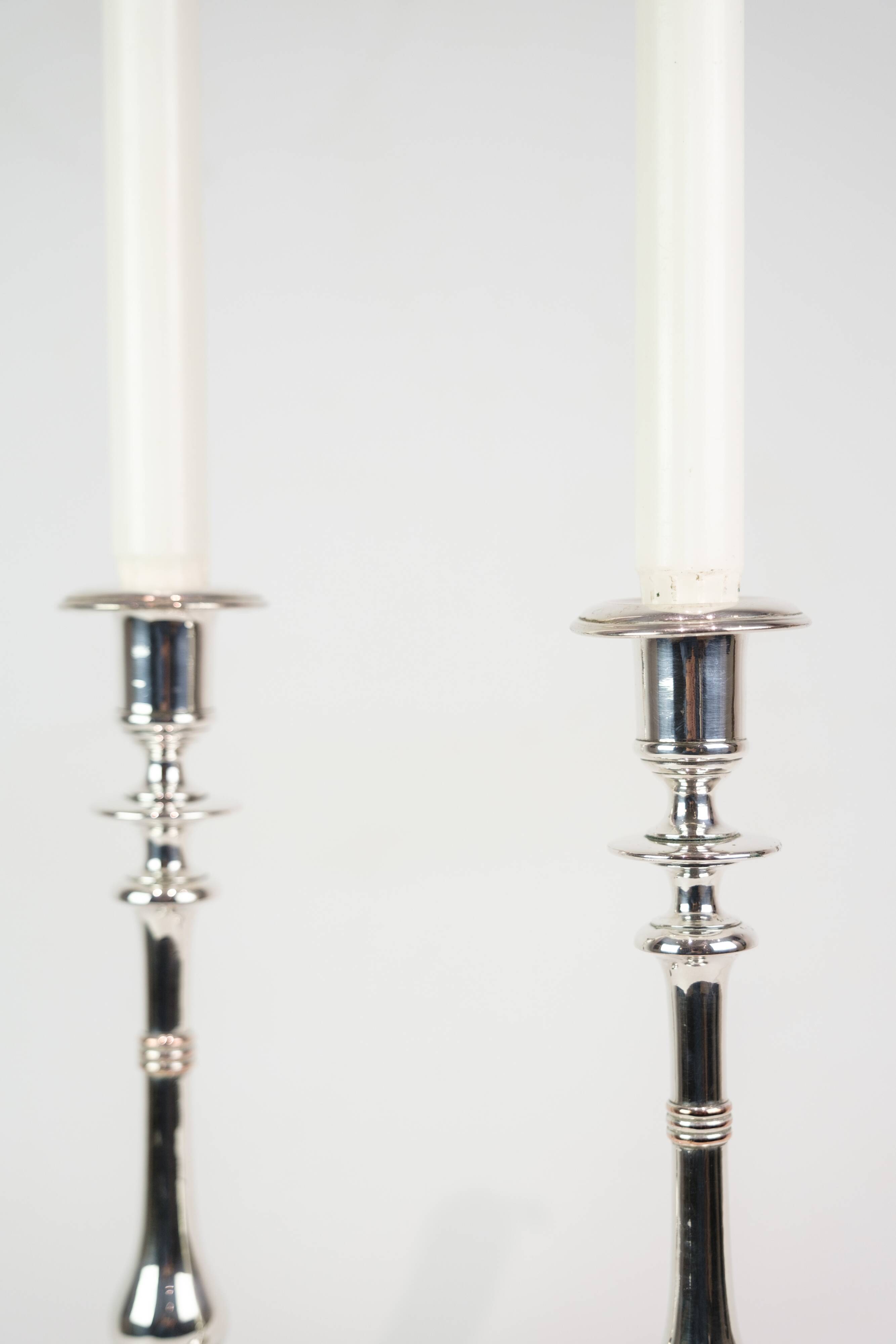 Set Of 2 Candlesticks Made In Silver Plated Brass Stamped I.P.O Hansen From 1890s