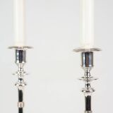 Set Of 2 Candlesticks Made In Silver Plated Brass Stamped I.P.O Hansen From 1890s