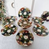 Ensemble de 6 assiettes et assiette à gâteau avec pied en céramique