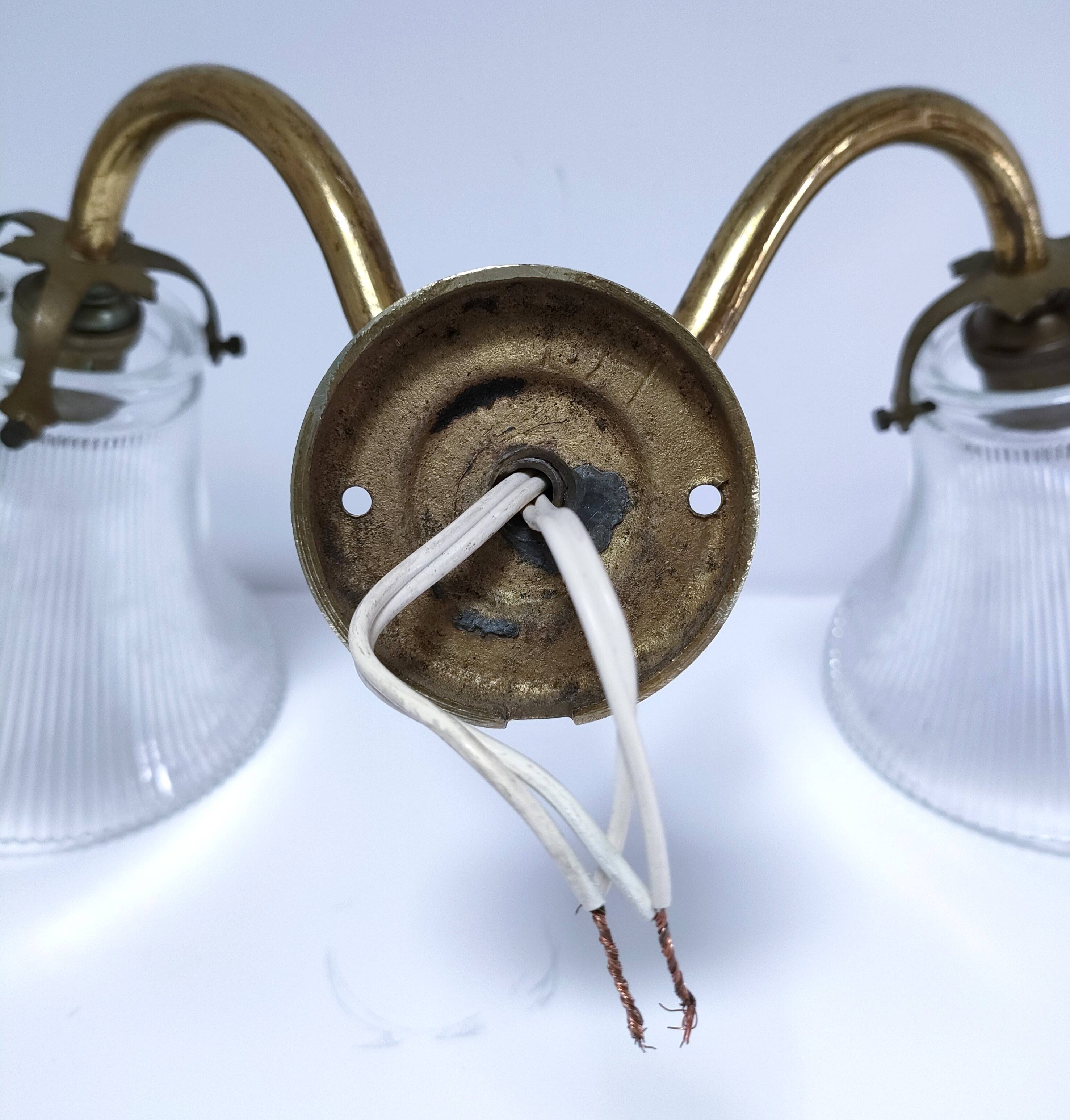 Double gilded bronze and glass wall lamp 1900