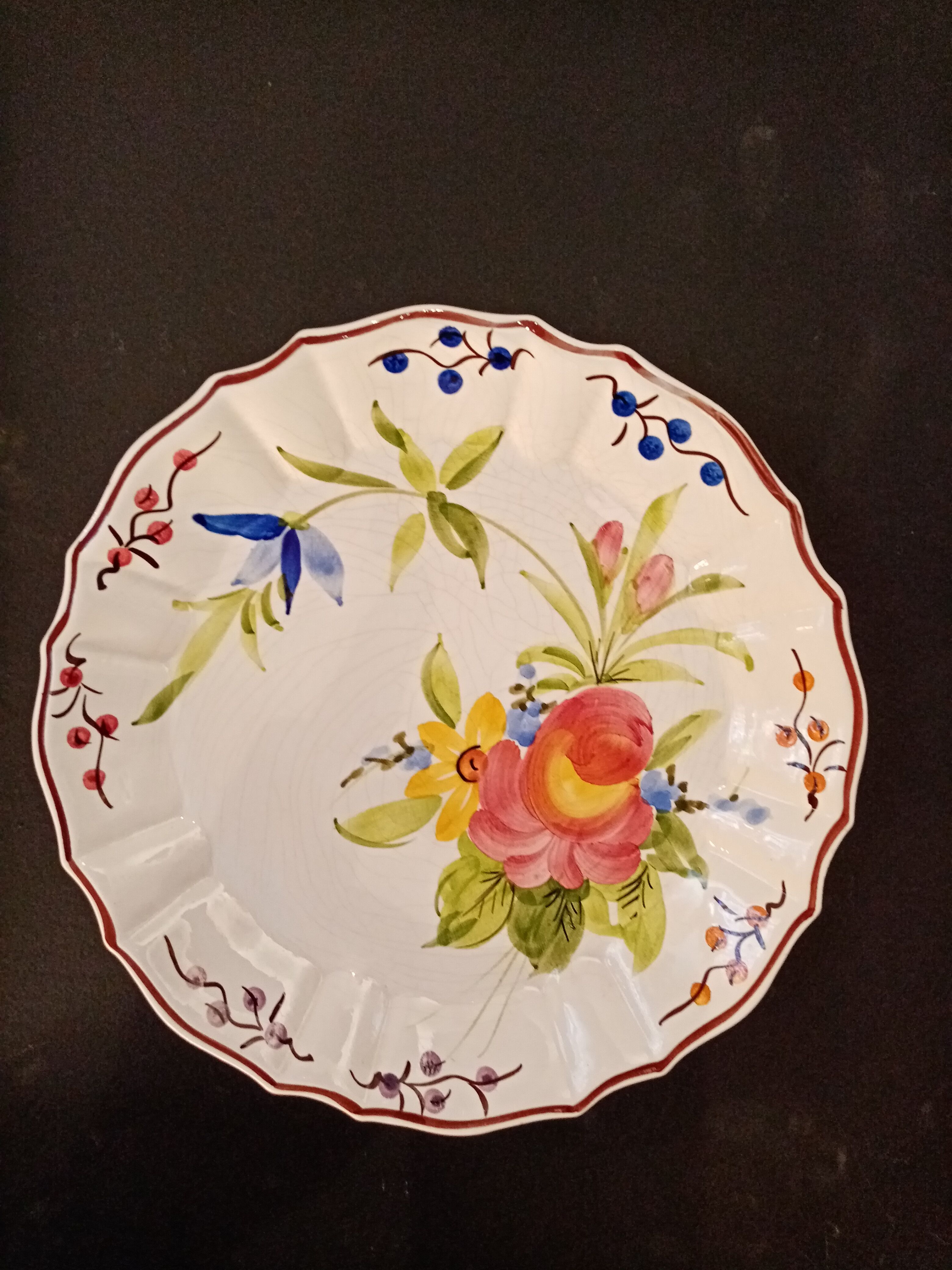Set of 3 old plates Provencal style floral motifs