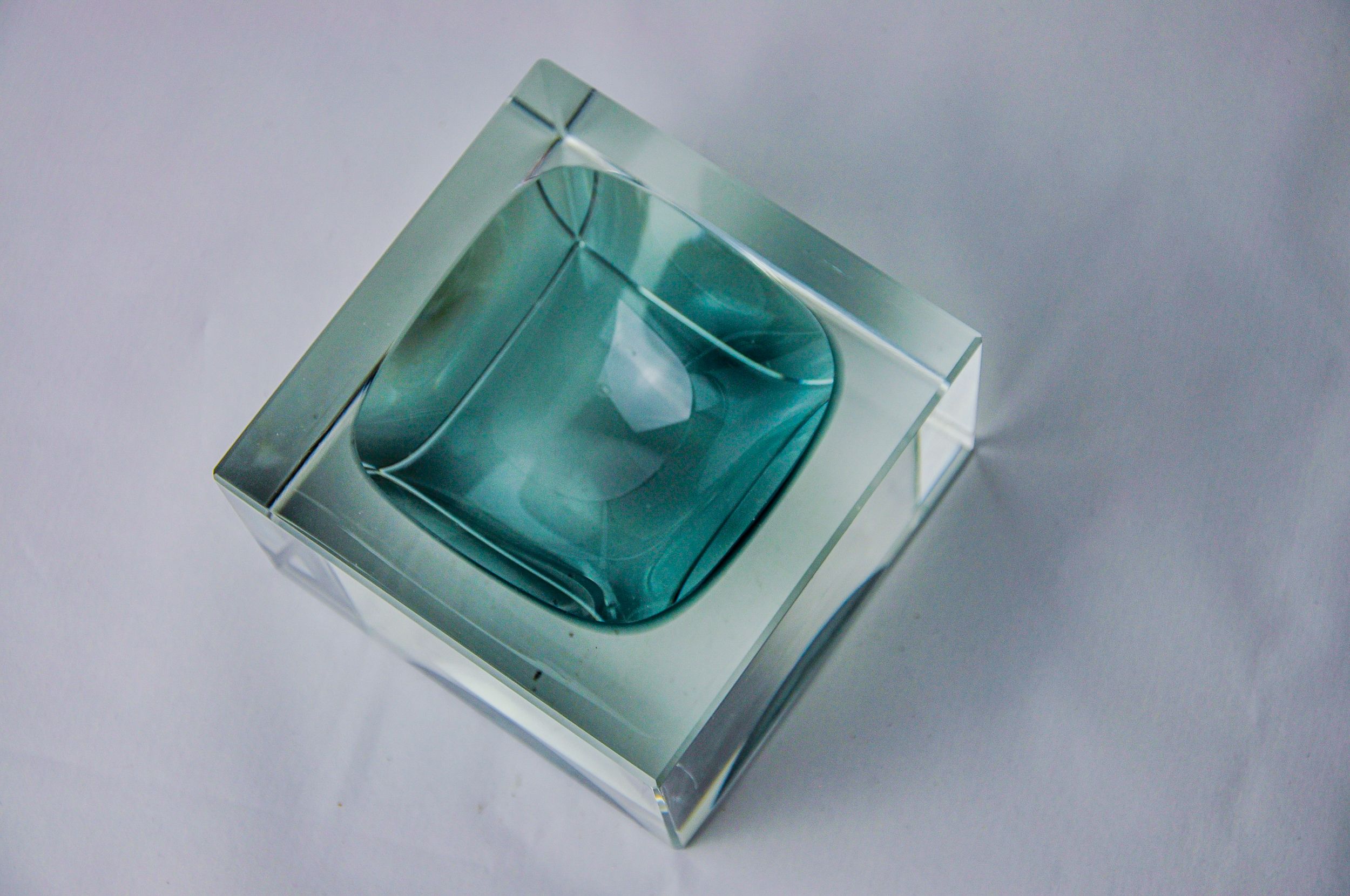Ashtray Sommerso cubic gray by Seguso, Murano, Italy, 1970