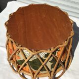 Sewing basket rattan round fabric vintage flowers