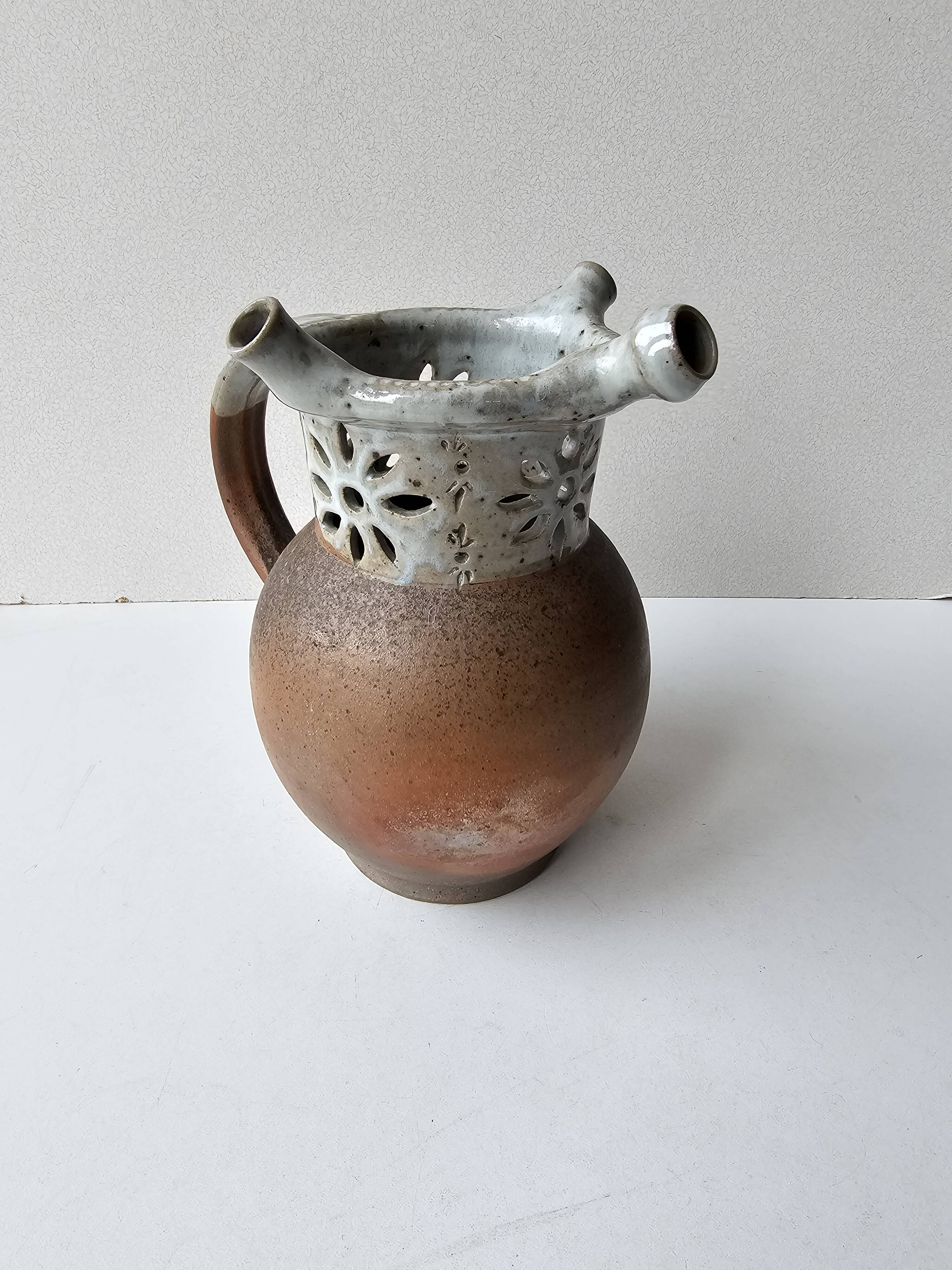 Unusual ceramic vase, Puisaye type, signed (signature to be identified)