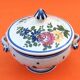 Small broth on pedestal Polychrome earthenware decorated with flower throws...