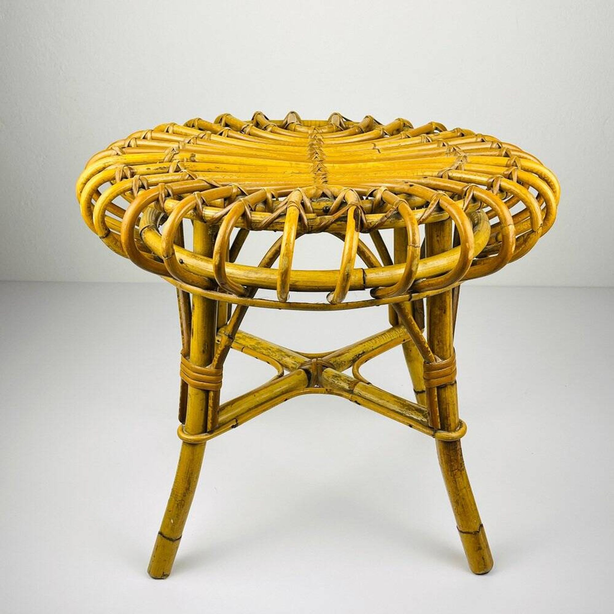 Vintage Rattan Stool attributed to Franco Albini, Italy, 1960s