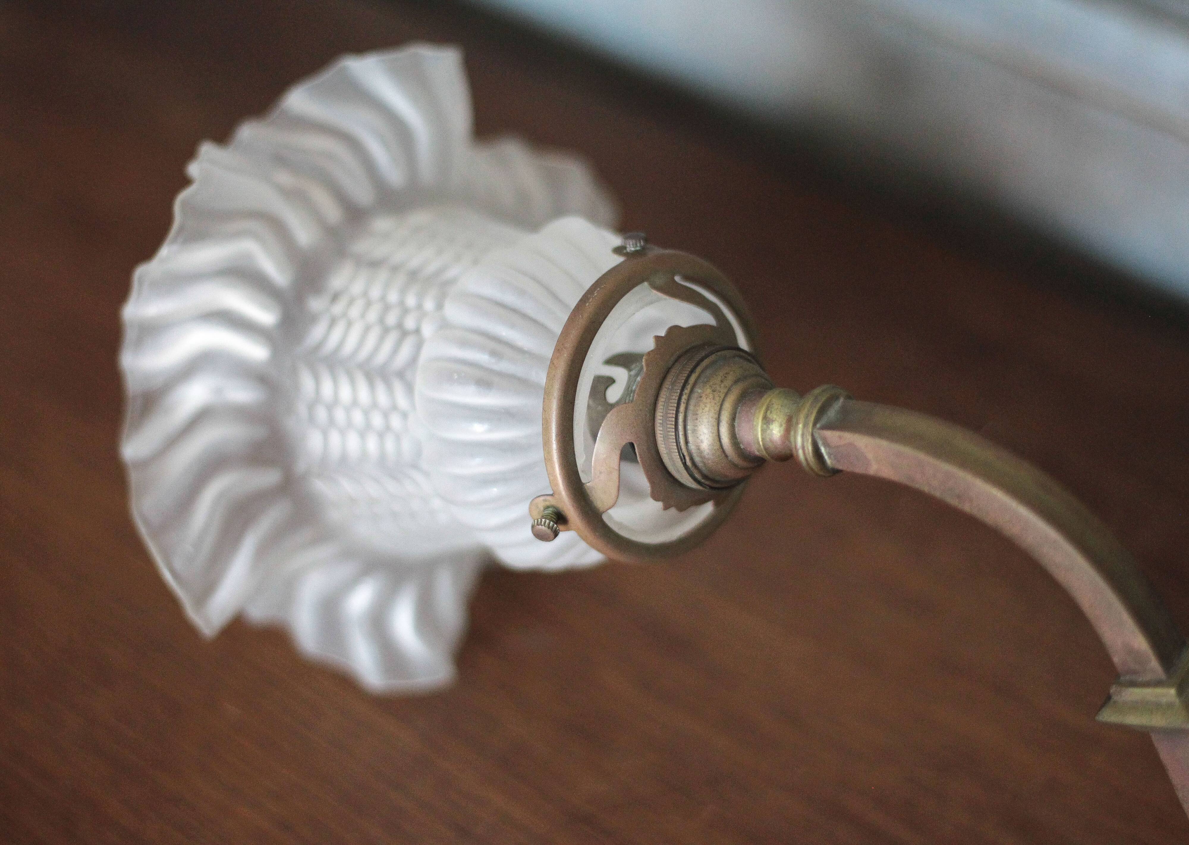 Vintage wall light, bronze swan neck and tulip globe wall light