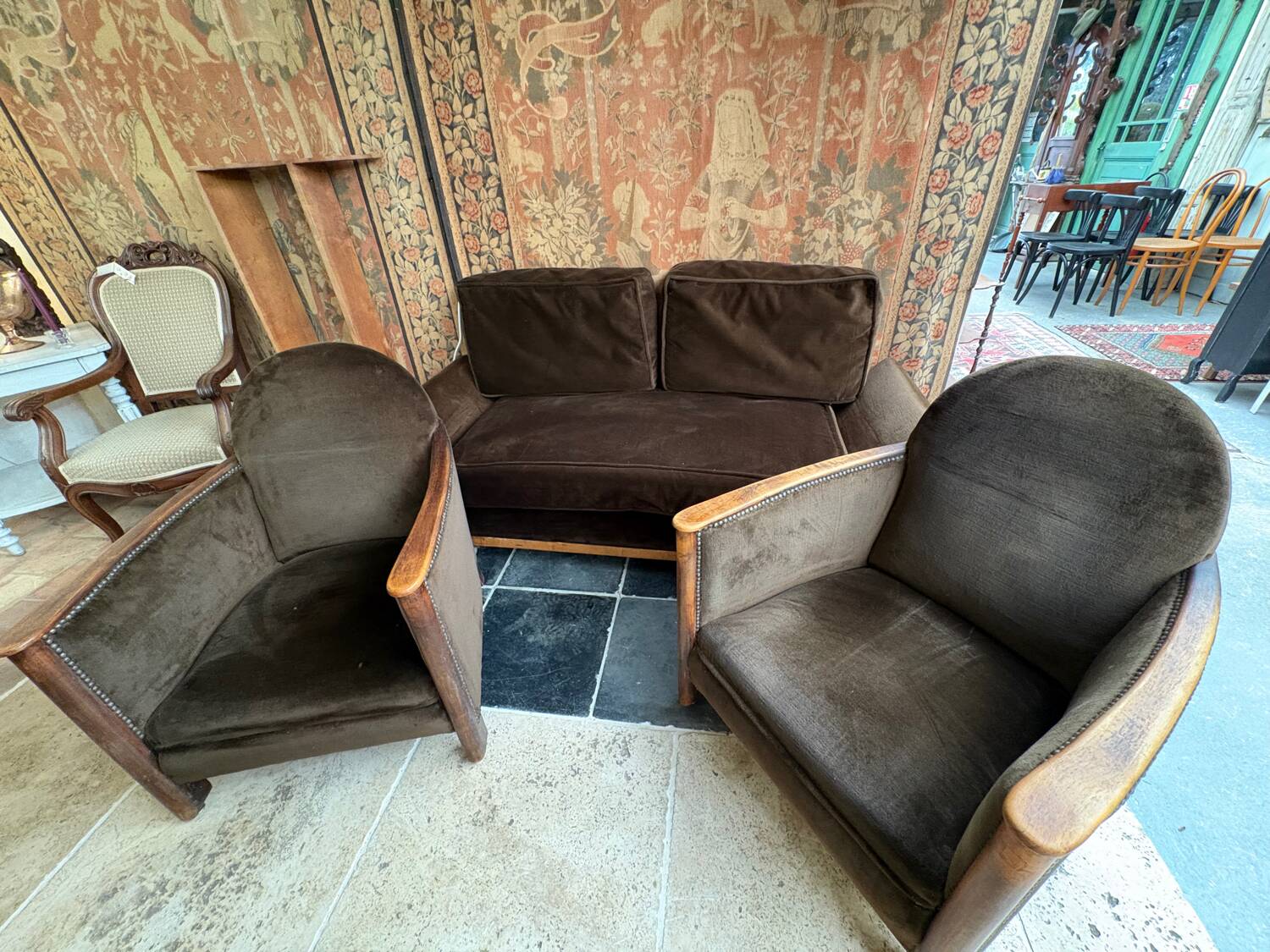 Brown velvet living room