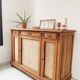 Classic vintage buffet with 3 doors in wood and raffia.