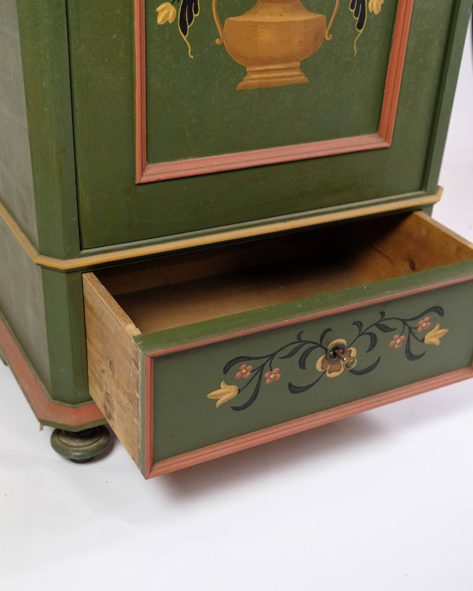 Antique Cabinet Hand Painted With Floral Decorations From 1890s