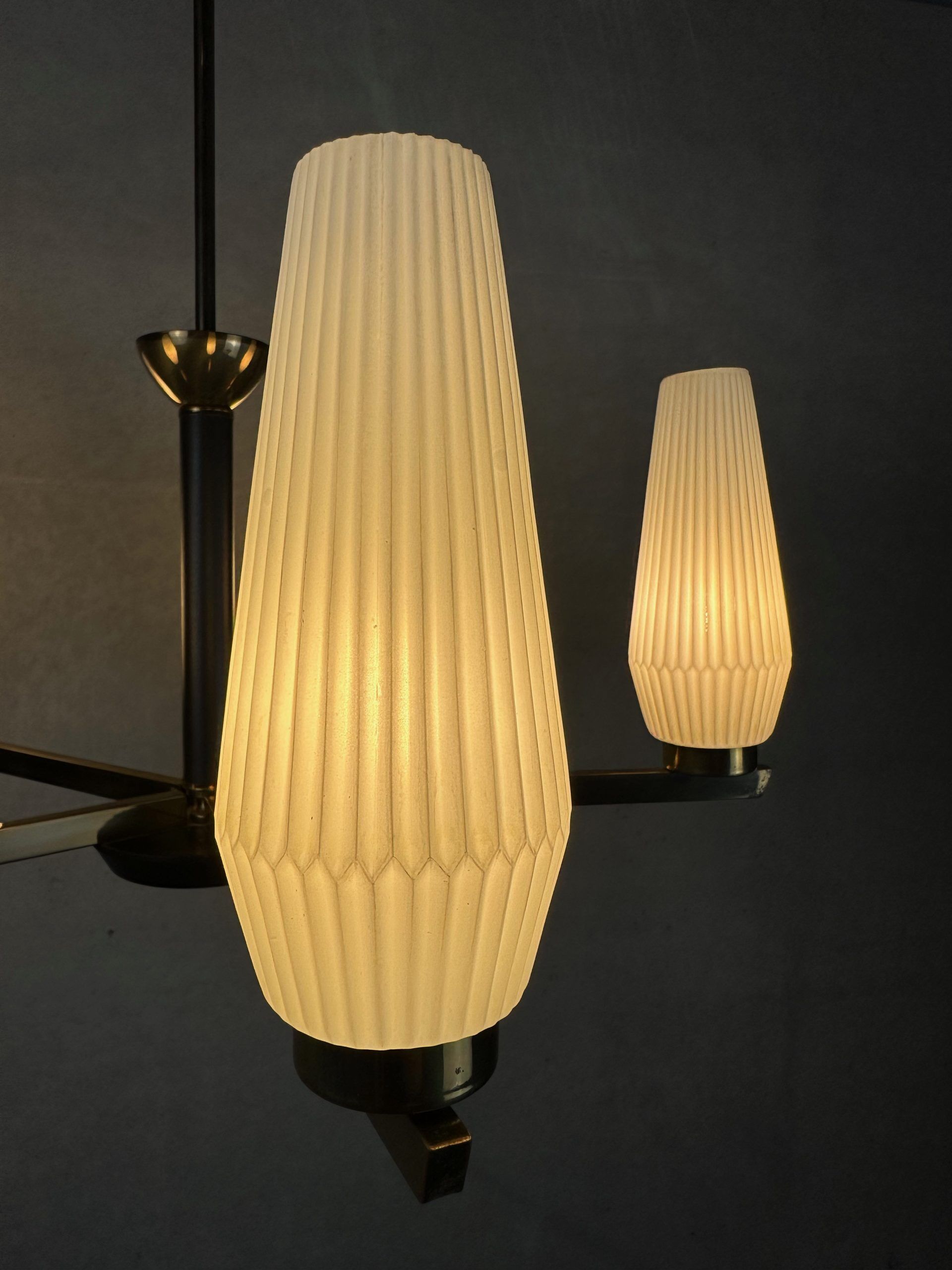 Vintage brass/opaline pendant lamp