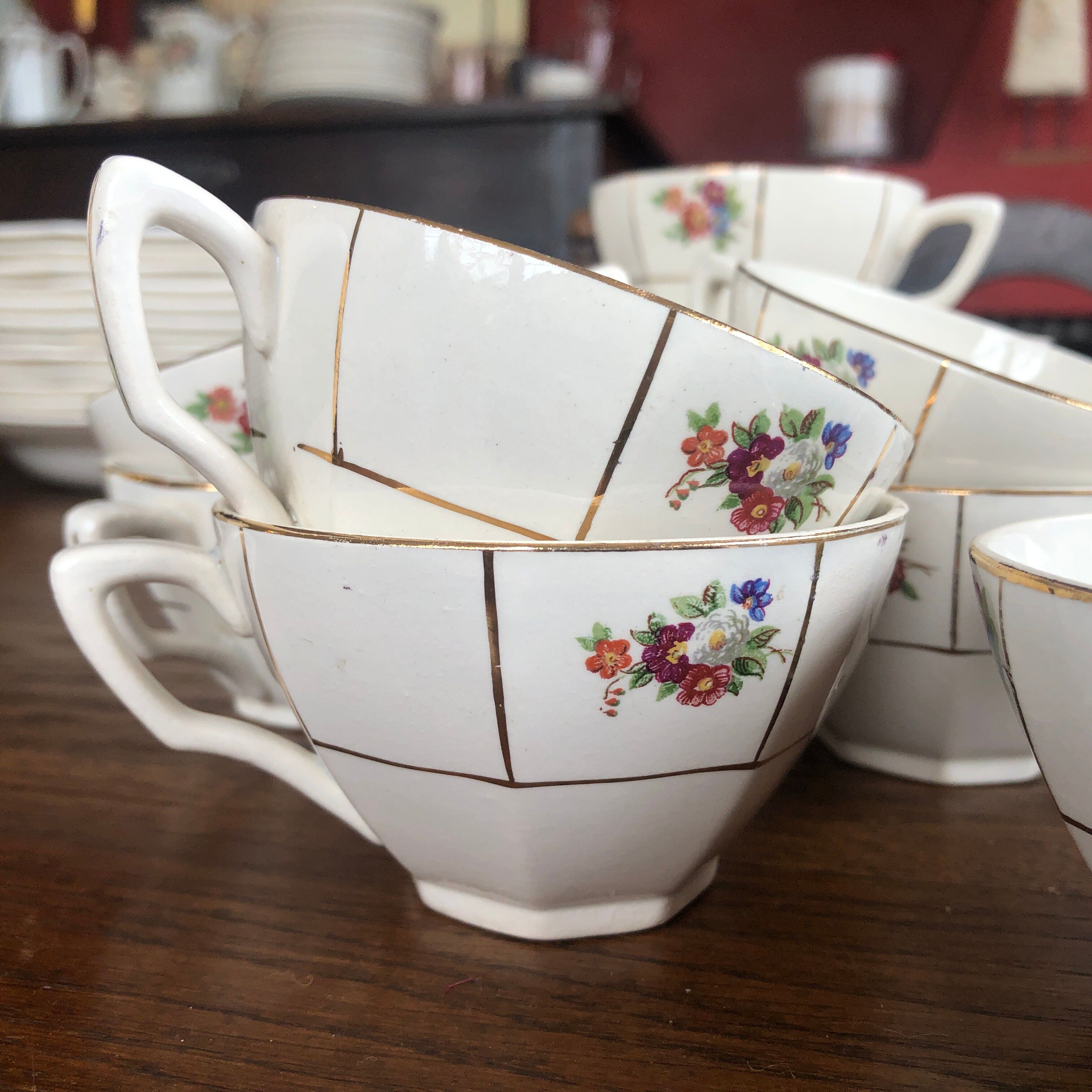 Set of 9 cups Prado Digoin and Sarreguemines