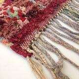 Moroccan Berber carpet boucherouite old red corridor with colored diamonds 271x100cm
