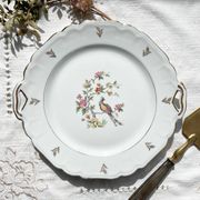 Vintage Limoges Berry porcelain cake dish with bird of paradise motif -
