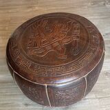 Leather pouf attributed to Angel Pazmino