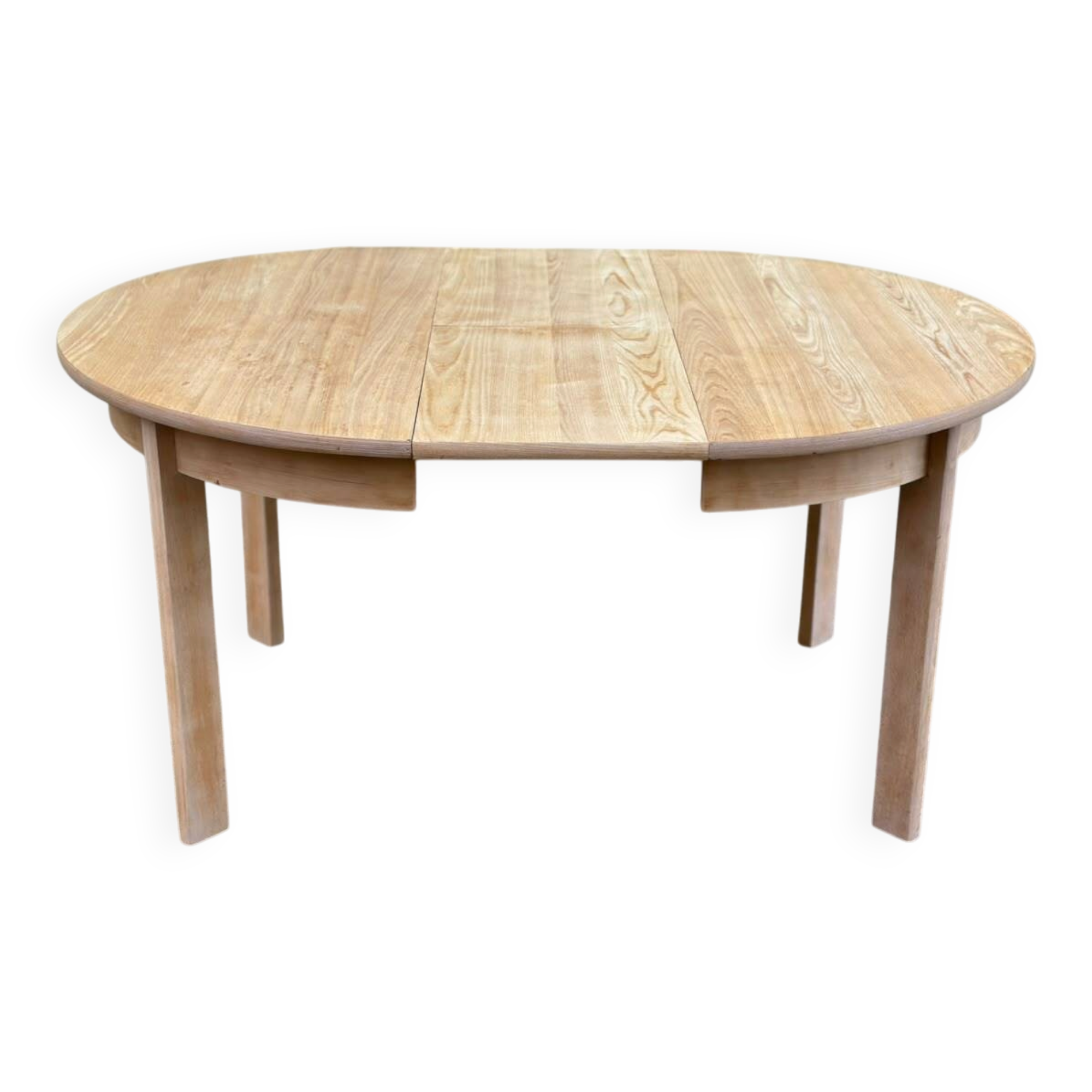 Table ronde extensible scandinave en bois clair décapé rallonge intégrée 19