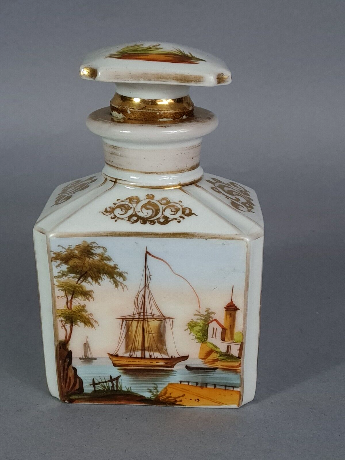 Porcelain bottle old Paris marine & bucolic decoration nineteenth century SB