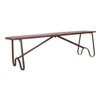 Ancien banc en teck birman et piètement en fer forgé