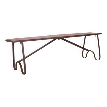 Ancien banc en teck birman et piètement en fer forgé
