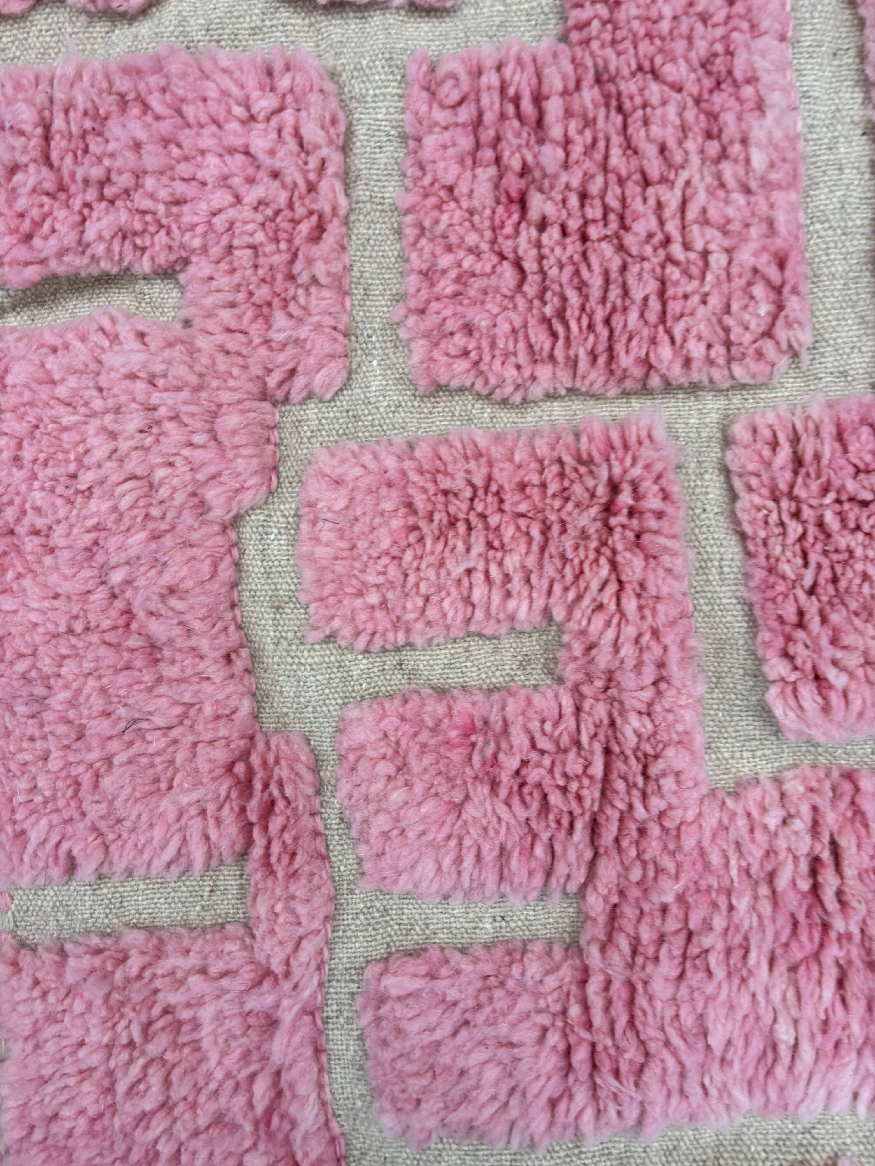 Large Pink Berber Rug – Hallway Size 85x300 cm, 100% Wool