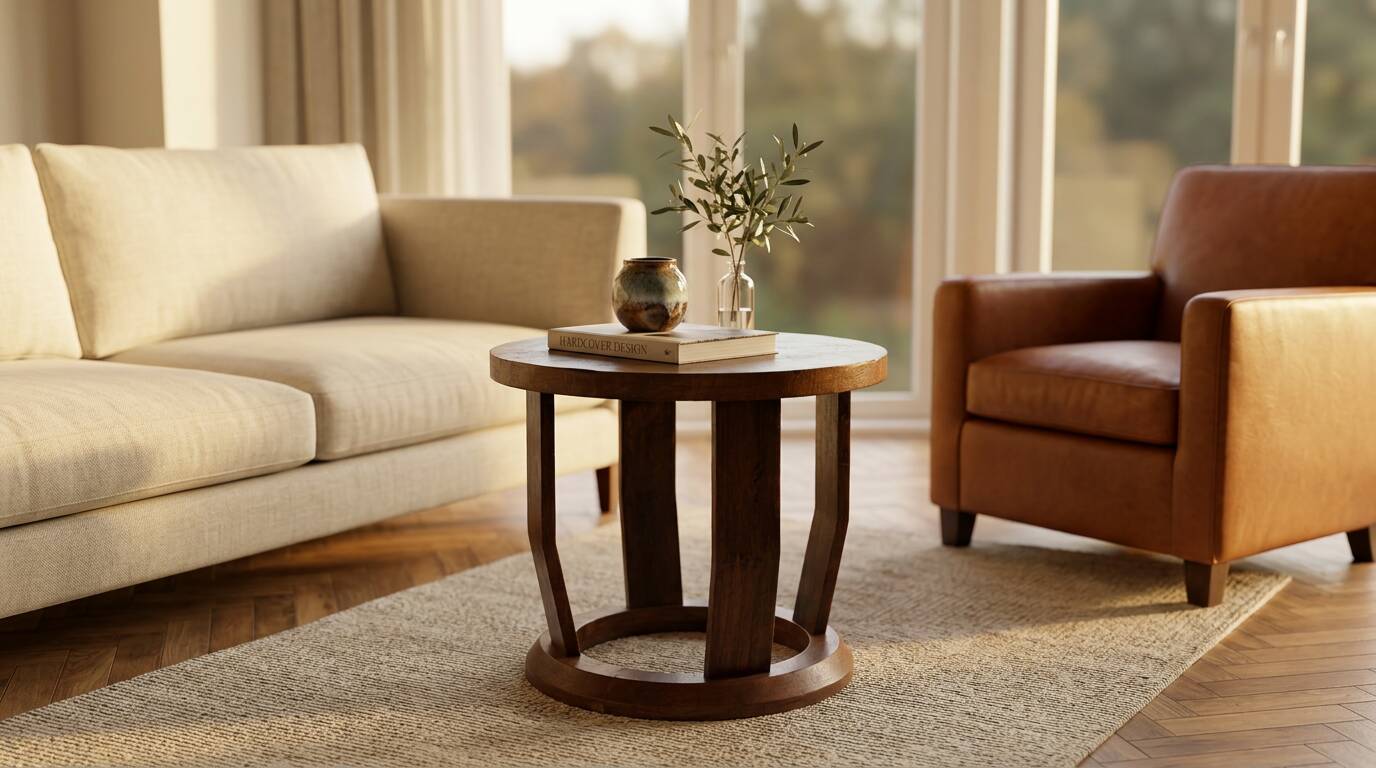 Round Art Deco coffee table in solid oak – 1930s-40s
