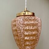 Vintage art deco globe pendant light in pink clichy glass