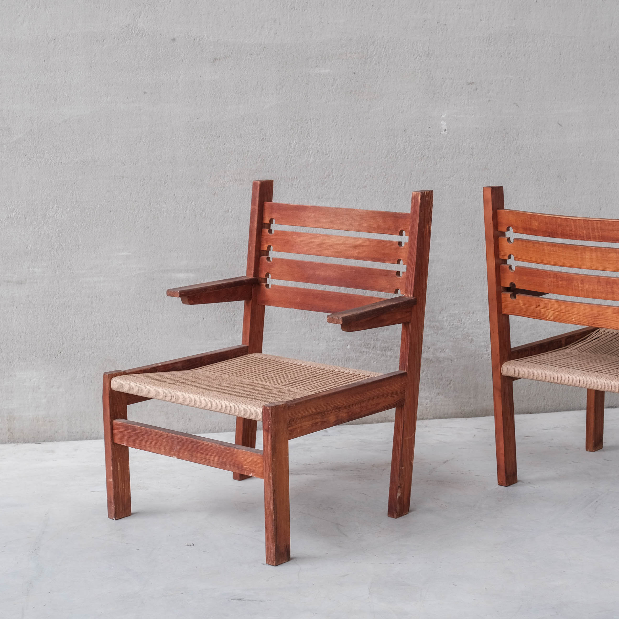 Pair of French Mid-century Cord Armchairs