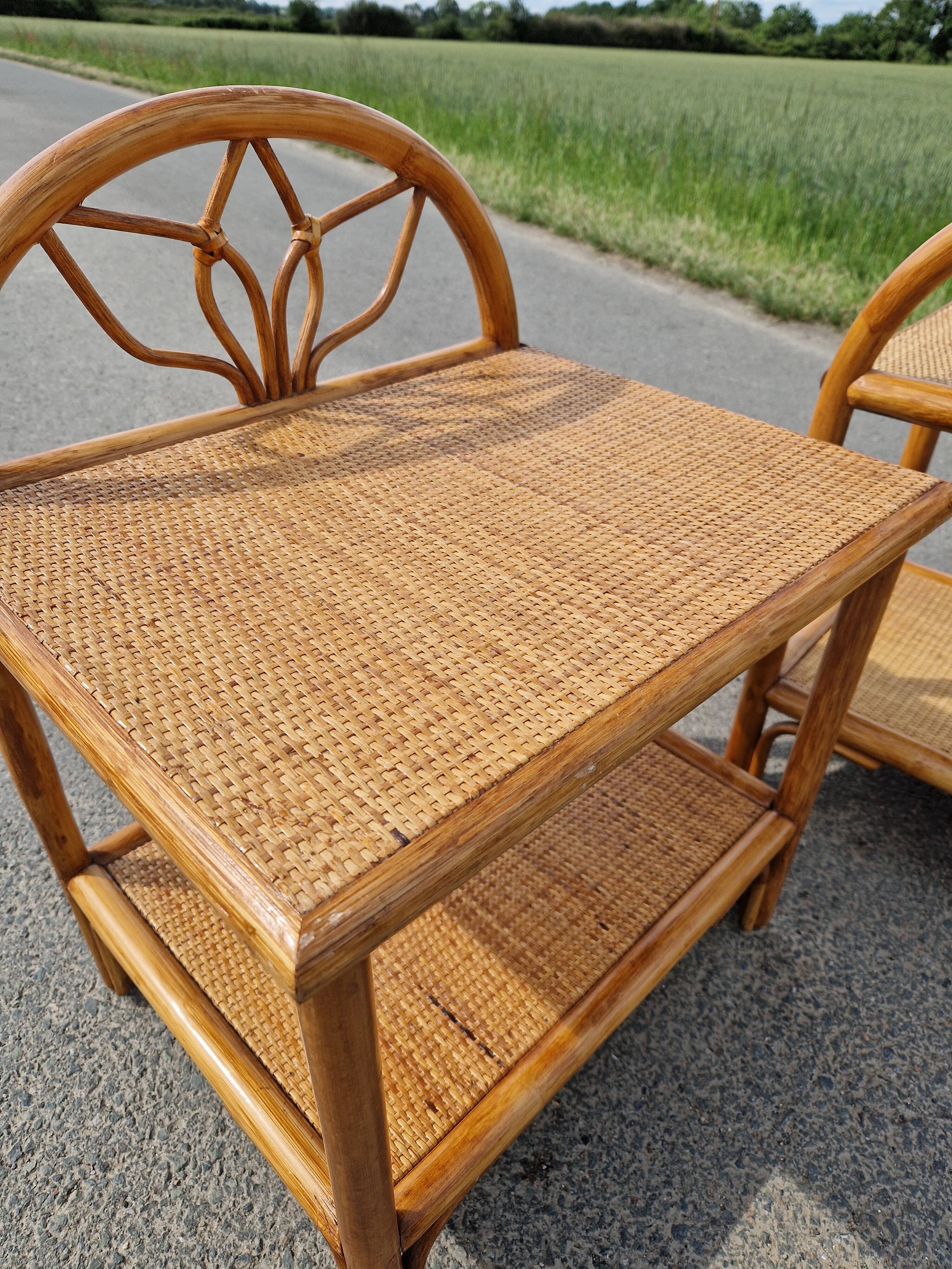 Pair of bedside tables in wood and woven straw - around 1960.